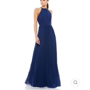 Mac Duggal 12496 Navy Pleated Halterneck Gown 4